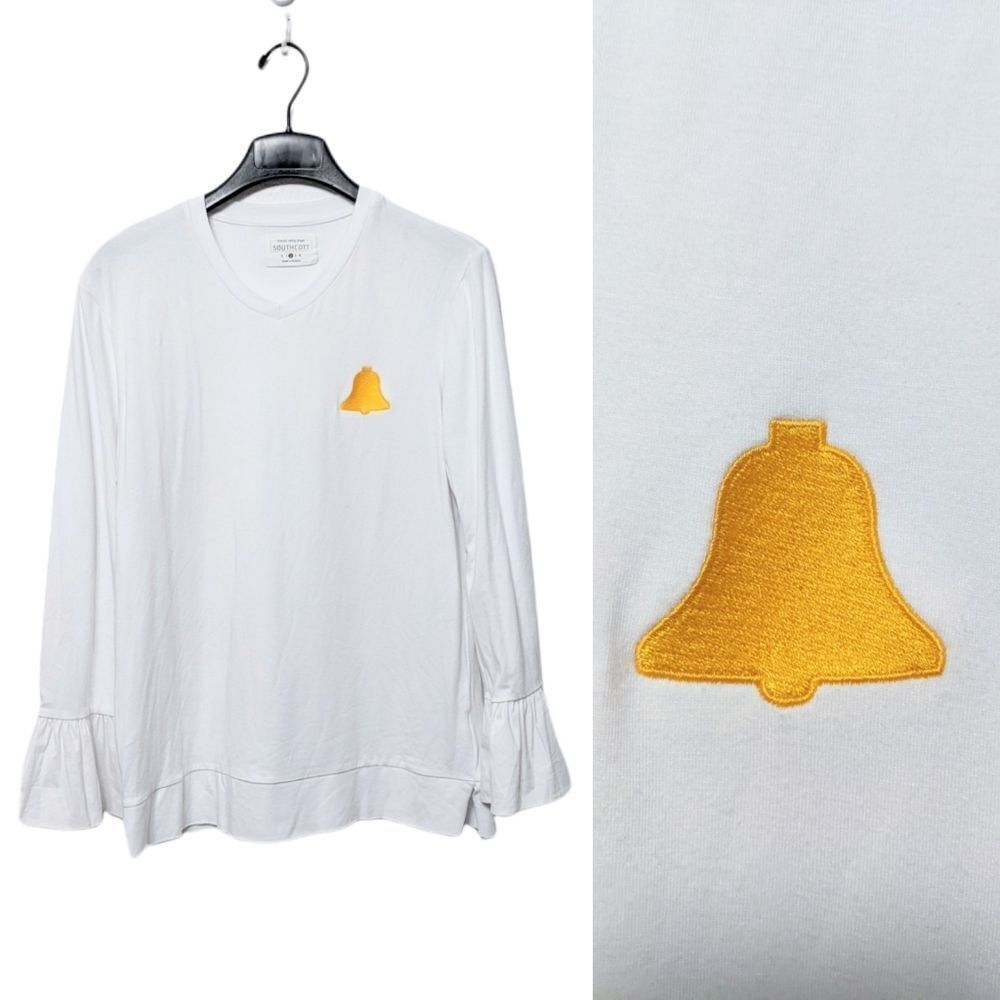 SOUTHCOTT Bamboo Embroidered Ruffle Sleeve Hem Top M